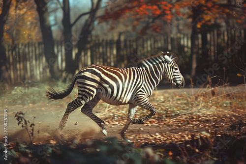 A photograph capturing a zebra with stripes that periodically change colors like a chameleon, adapti photo