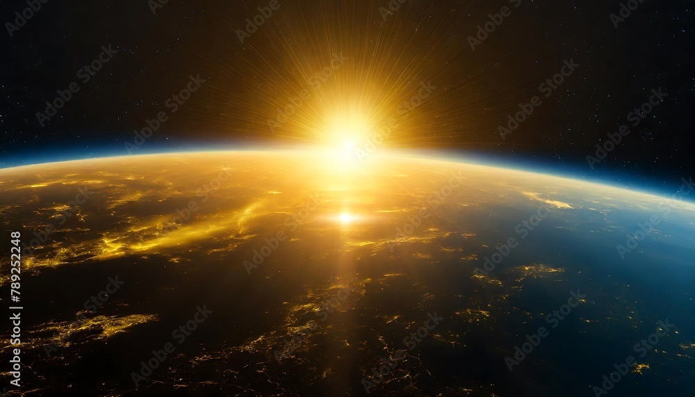 Erdkrümmung und Sonnenaufgang im Weltall Fantasie