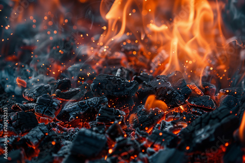 Glowing Embers and Flames in a Fire Pit. Generative AI image