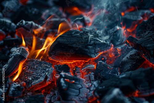 Glowing Ember and Flames of a Wood Fire. Generative AI image