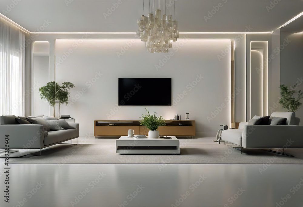 modern design background clear bright 3d minimal living render room empty White space interior sofa furniture contemporary home simple