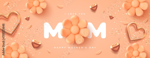Mother's Day modern background with decor elements. 3d vector illustration.	
