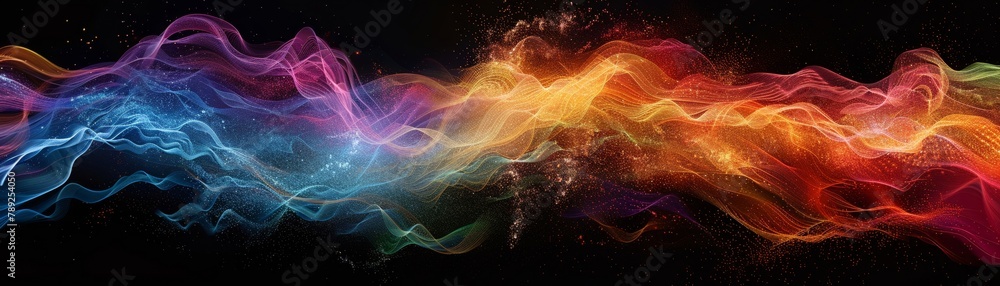 Colorful abstract background with flowing light waves.