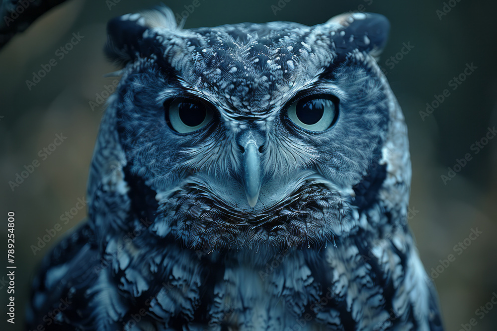 An image of an owl with eyes like galaxies, its gaze deep and mesmerizing as it watches from a dark An image of an owl with eyes like galaxies, its gaze deep and mesmerizing as it watches from a dark