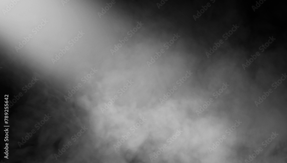 Dry ice smoke clouds fog texture. . Perfect spotlight mist effect on isolated black background.