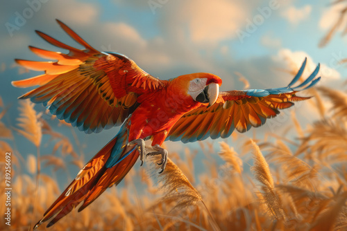 A depiction of an exotic bird paradise appearing in the desert, with sounds and colors so vivid itâ€ photo
