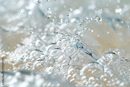 A high-resolution image capturing the dynamic movement of water droplets suspended mid-air, showcasing the clarity and purity of water