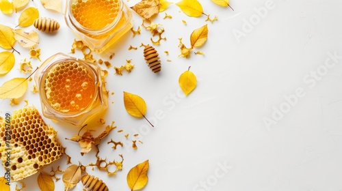 mead day background concept, glass of mead with honeycomb. isolated on white background photo