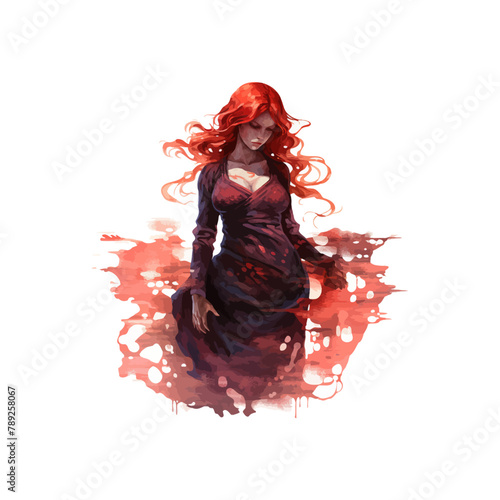 Watercolor Illustration of a Woman with Red Hair. Vector illustration design.