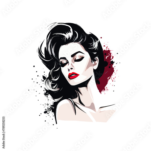 Vintage Style Watercolor Illustration of Glamorous Woman. Vector design.