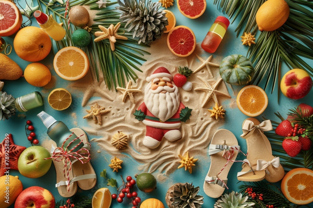 Beach-Themed Christmas Holiday Background

