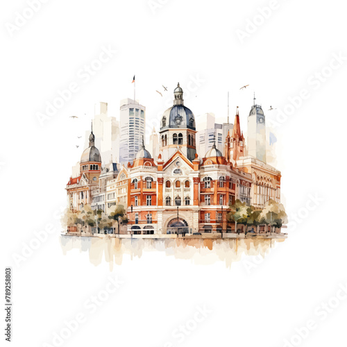 Victorian Era Building Watercolor style. Vector illustration design.