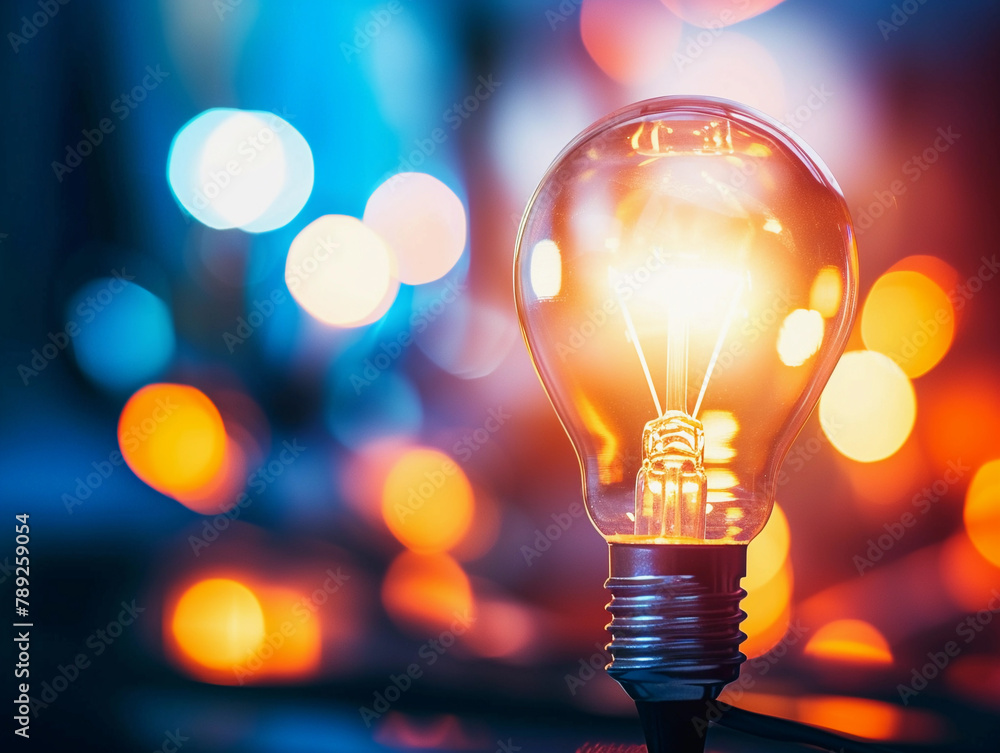 Illuminated Light Bulb Against Bokeh Background Illuminated Light Bulb Against Bokeh Background