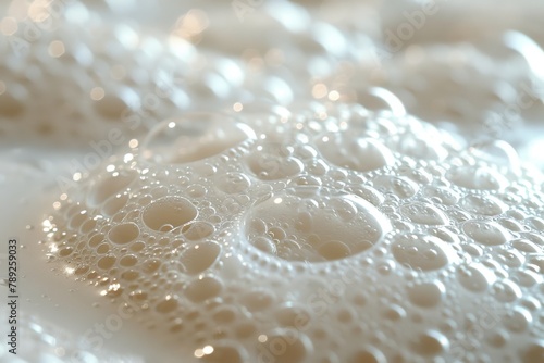Detailed close-up shot displaying the texture and structure of creamy milk bubbles