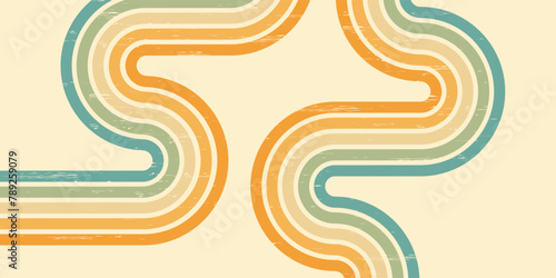 Abstract background of rainbow groovy Wavy Line design in 1970s Hippie Retro style. Vector pattern ready to use for cloth, textile, wrap and other.