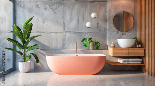 Modern minimalist bathroom interior modern pink bathroom