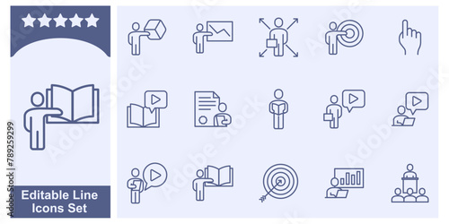 Business Training, coaching, mentoring, education icon set elements symbol template for graphic and web design collection logo vector illustration