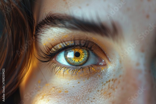 Extreme close-up of a human eye accentuated with golden flecks that suggest luxury and creativity