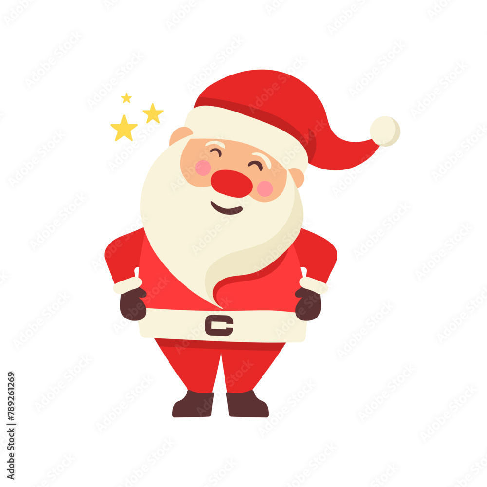 Collection of Christmas Santa Claus. Set of cartoon Christmas illustrations isolated on white background. Set of funny cartoon characters with different emotions and New Year items.
