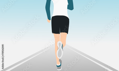 Back view of male running on the road. Vector illustration.