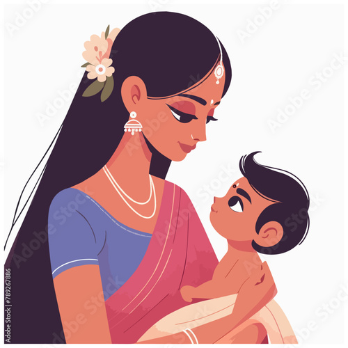 Mothers day Indian mother with her child cute vector illustration 