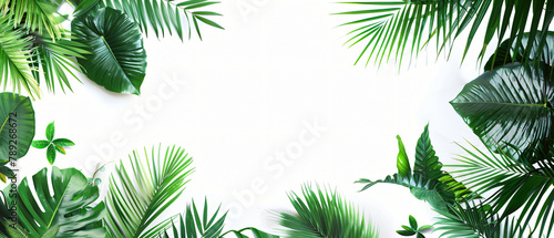Tropical leaves banner on white background with copy space © Daniel