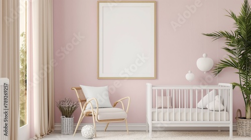 Frame Mockup, Baby Room Home Interior Background, 3d render