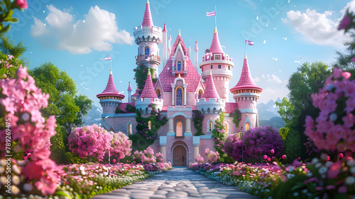 Fototapeta Naklejka Na Ścianę i Meble -  3d illustration fairy tale castle building