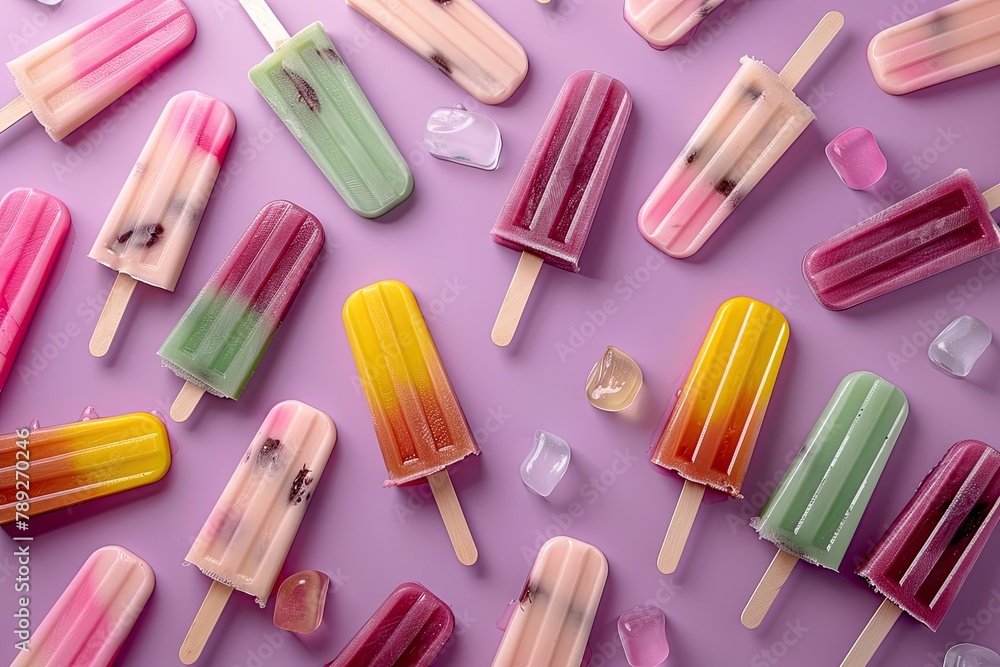 Summer Delight, Vibrant Popsicle Pattern on Light Surface Summer Delight, Vibrant Popsicle Pattern on Light Surface