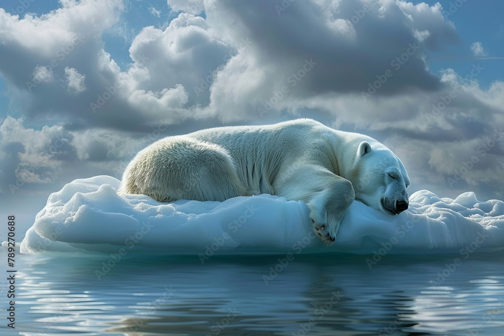 Tranquil polar bear snoozing on iceberg Serenity in the Arctic wilderness AI Image