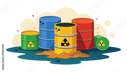 Toxic waste spill with barrels,  vector cartoon illustration.