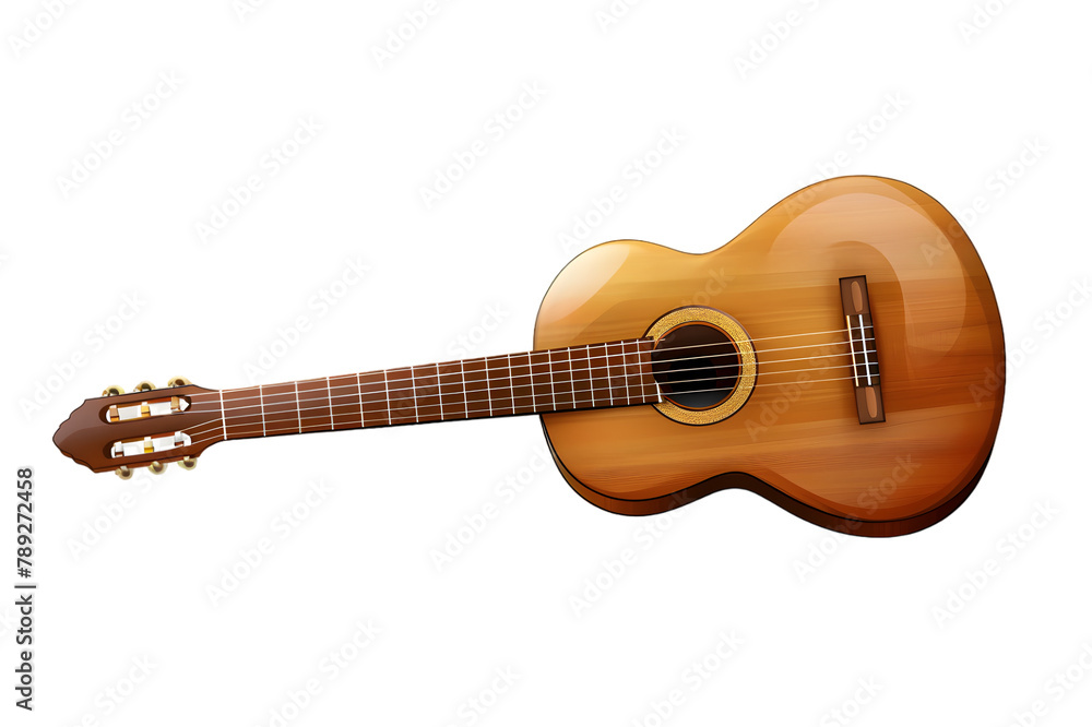 A lone acoustic guitar, wooden finish, isolated on transparent background 