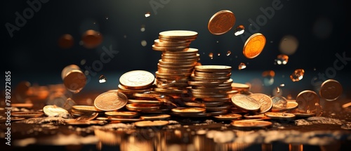 Realistic 3D falling stack of coins  rapid financial loss depiction 