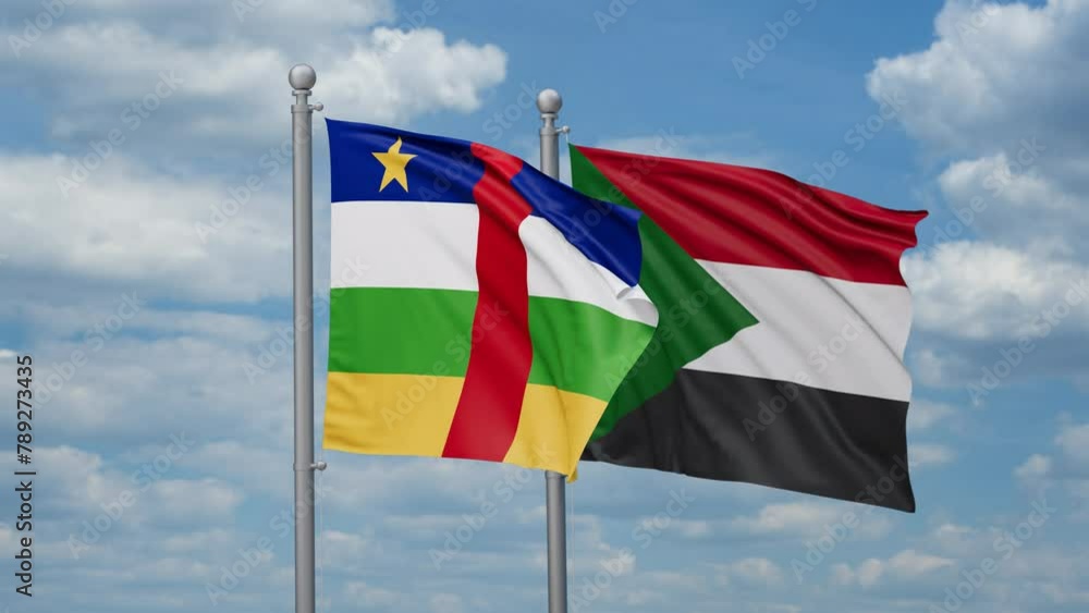 Sudan and Central African Republic two flags waving together, looped video, two country cooperation concept Sudan and Central African Republic two flags waving together, looped video, two country cooperation concept