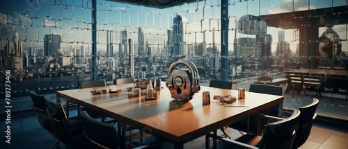 Realistic 3D padlocked corporate office, lockdown economic impact, photo