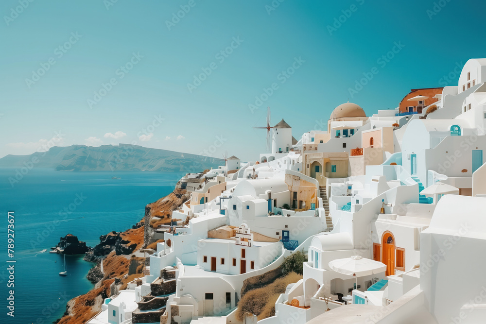 Fototapeta premium Vacation in Santorini, Greece, Generative AI