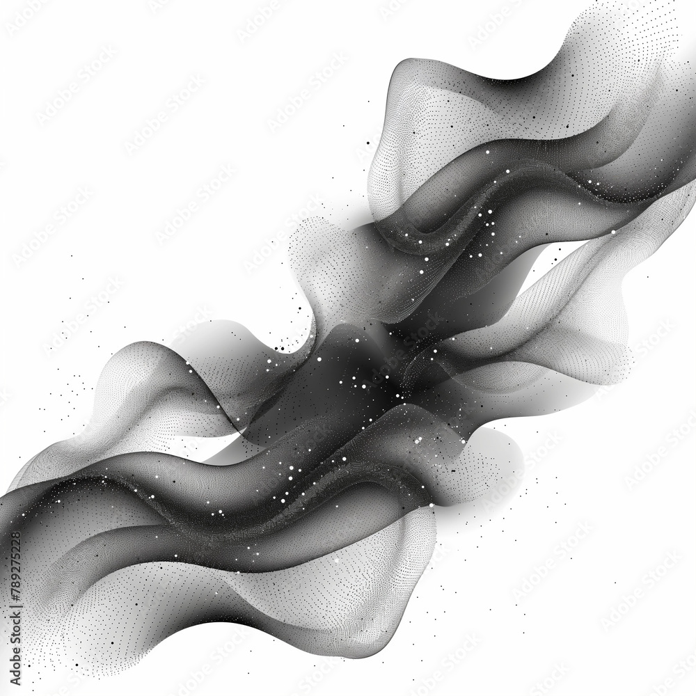 Flowing dots particles wave pattern 3D curve halftone black gradient ...