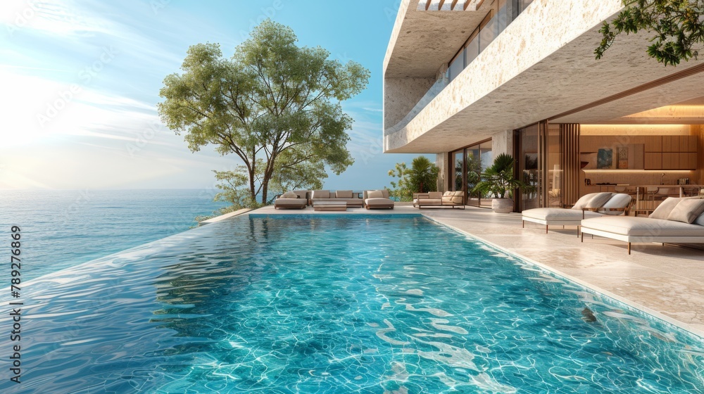 Fototapeta premium Large Swimming Pool Next to Building