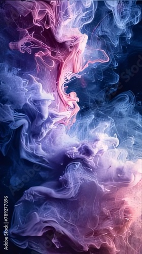 abstract background of colored smoke in water on a black background.