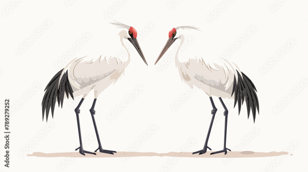 Obraz premium Whooping Crane Birds Facing Each Other - Cartoon Vector