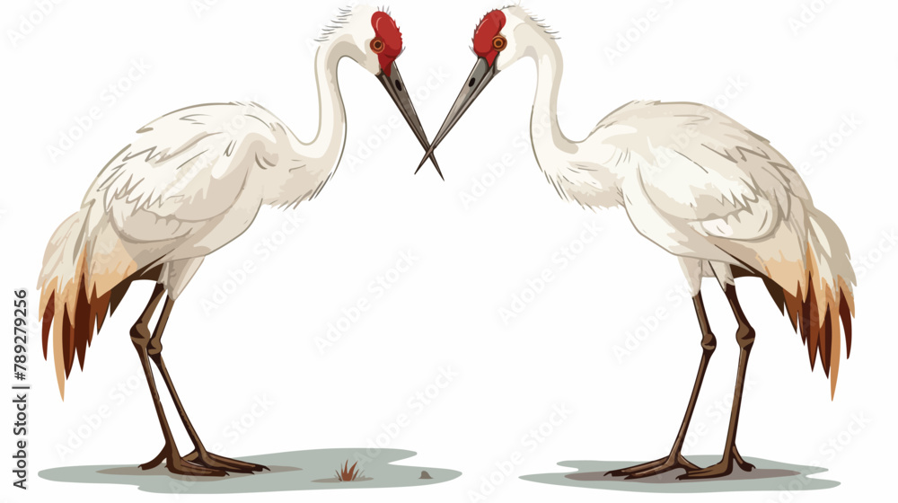 Obraz premium Whooping Crane Birds Facing Each Other - Cartoon Vector