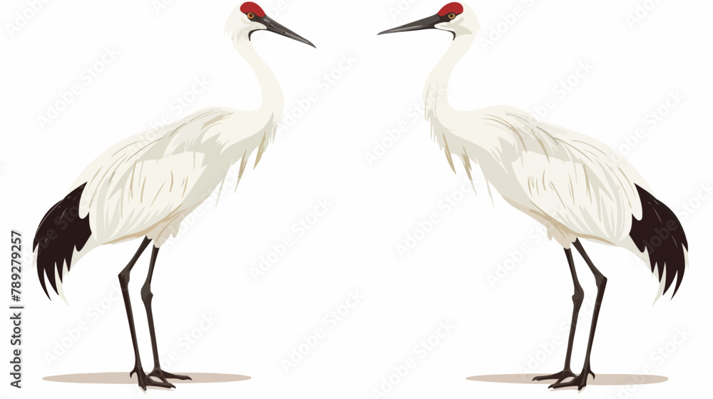 Fototapeta premium Whooping Crane Birds Facing Each Other - Cartoon Vector