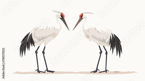 Whooping Crane Birds Facing Each Other - Cartoon Vector © Vector