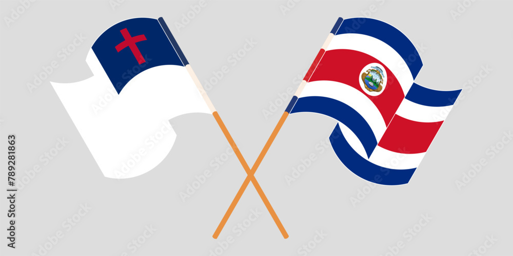 Crossed and waving flags of christianity and Costa Rica Crossed and waving flags of christianity and Costa Rica