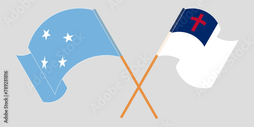 Crossed and waving flags of Micronesia and christianity photo