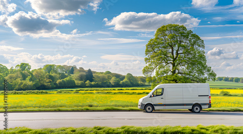 Wallpaper Mural white  van driving on the road in England green field Torontodigital.ca