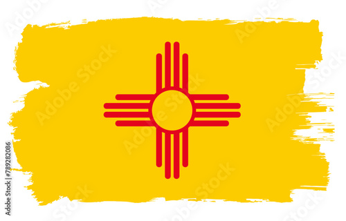 New Mexico state flag with paint brush strokes grunge texture design. Grunge United States brush stroke effect