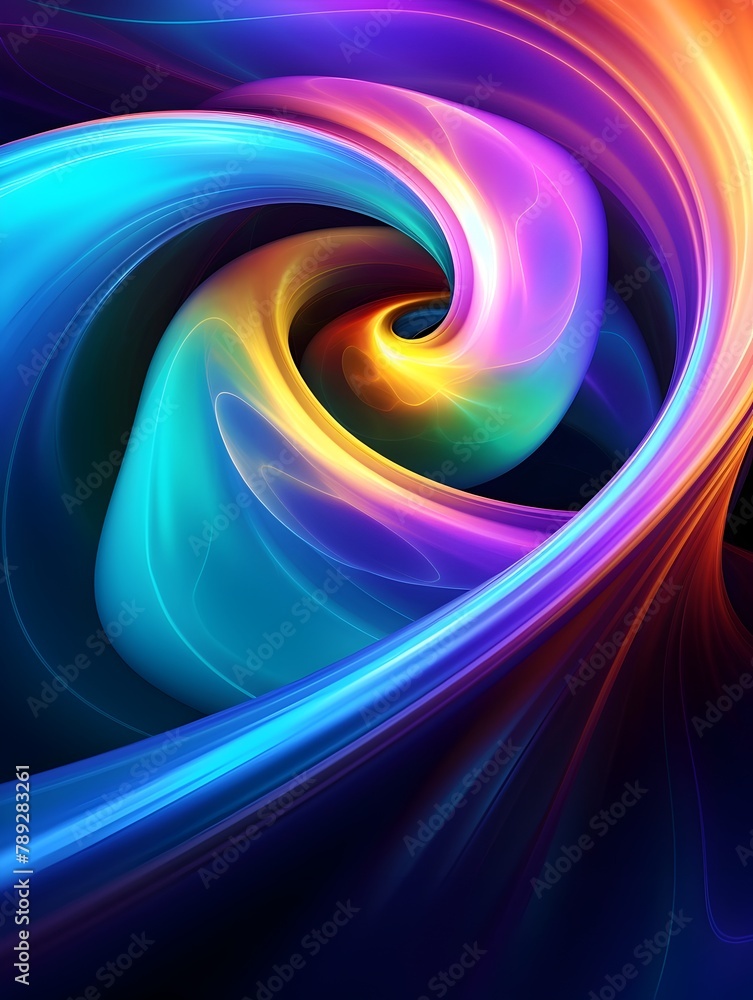Fototapeta premium Captivating Cosmic Vortex of Vibrant Multicolor Swirls and Spiraling Energy Waves in Futuristic Digital Backdrop
