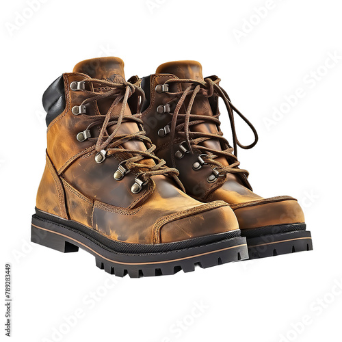 Amazing Lug Sole Boots Isolated On Transparent  Background  photo