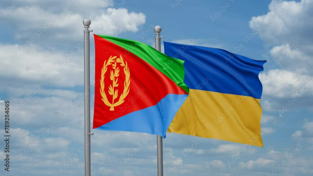 Ukraine and Eritrea two flags waving together, looped video, two country cooperation concept Ukraine and Eritrea two flags waving together, looped video, two country cooperation concept
